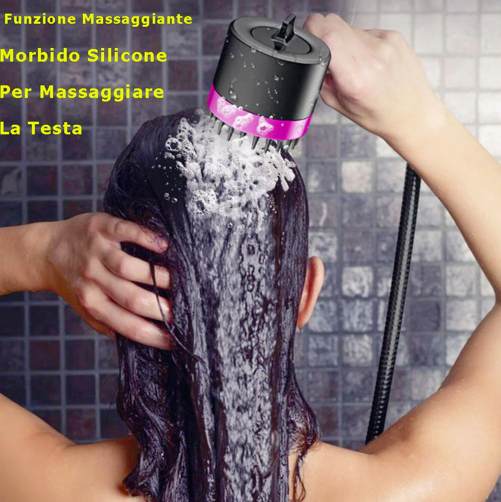 Soffione doccia 4 modalità di getto setole in silicone tasto ON/OFF - ambraled