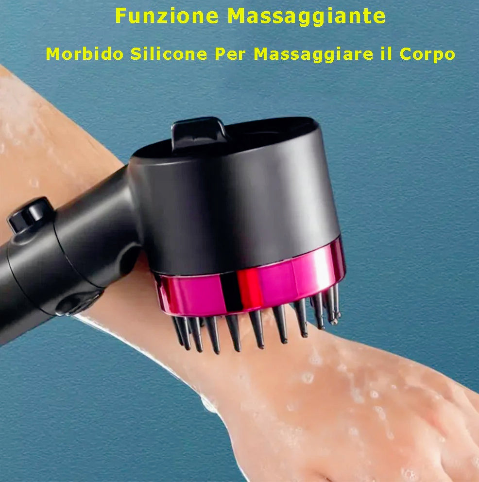 Soffione doccia 4 modalità di getto setole in silicone tasto ON/OFF - ambraled