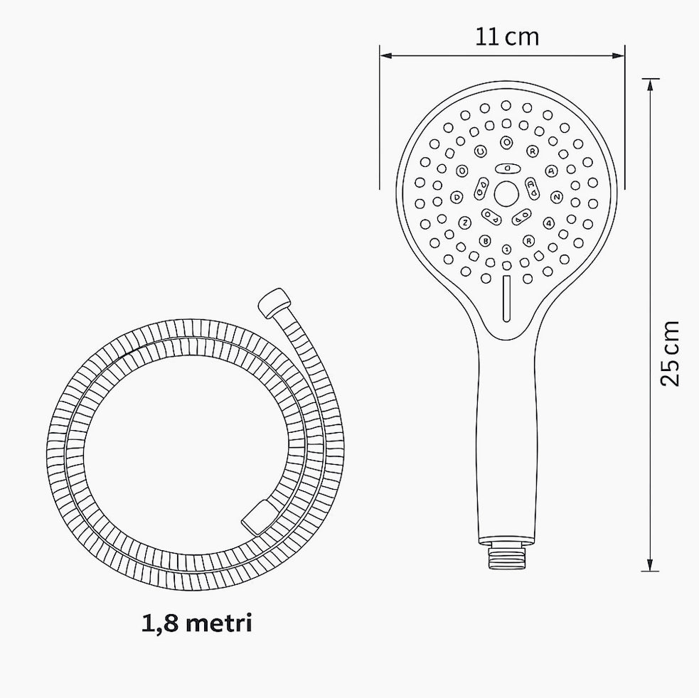 Soffione doccia 4 modalità getto con tubo flessibile supporto - ambraled