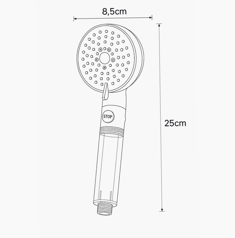 Soffione doccia 5 modalità getto con filtro anticalcare e tasto ON/OFF - ambraled