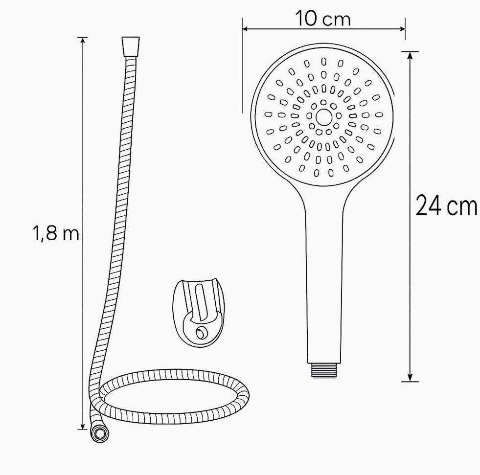 Soffione doccia con tubo flessibile 1,8 m e supporto a muro - ambraled