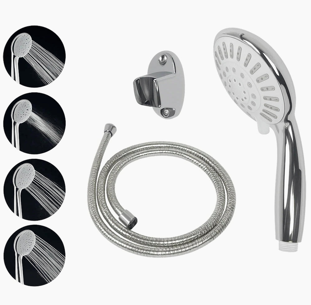 Soffione doccia con tubo flessibile 1,8 m e supporto, vari modalità getto - ambraled
