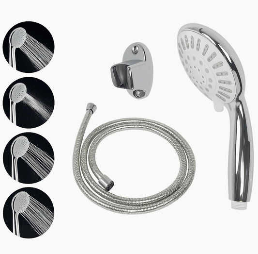 Soffione doccia con tubo flessibile 1,8 m e supporto, vari modalità getto - ambraled