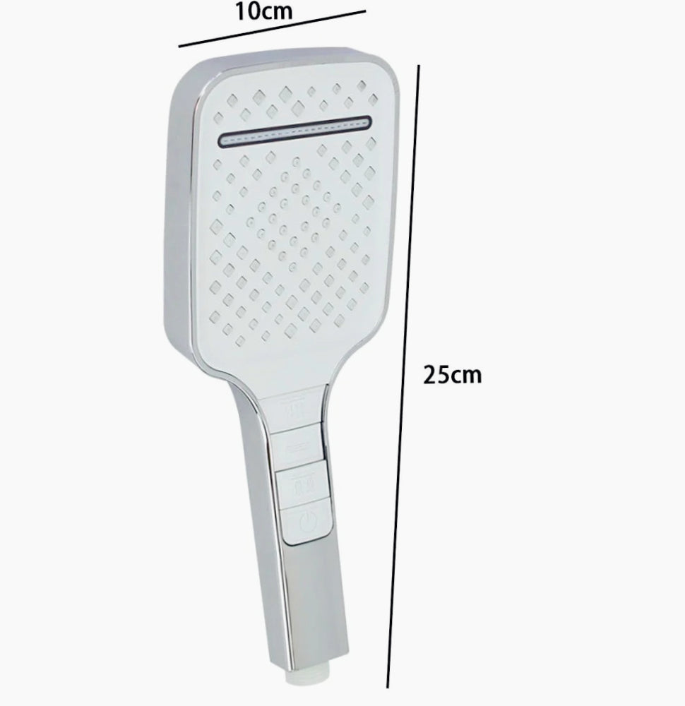 Soffione doccia quadrato 3 modalità getto, tasto on/off, attacco ½ pollice - ambraled