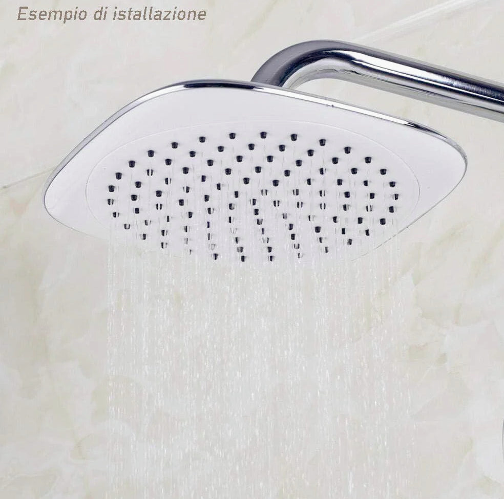 Soffione doccia quadrato multigetto – Effetto pioggia, finitura bianca - ambraled