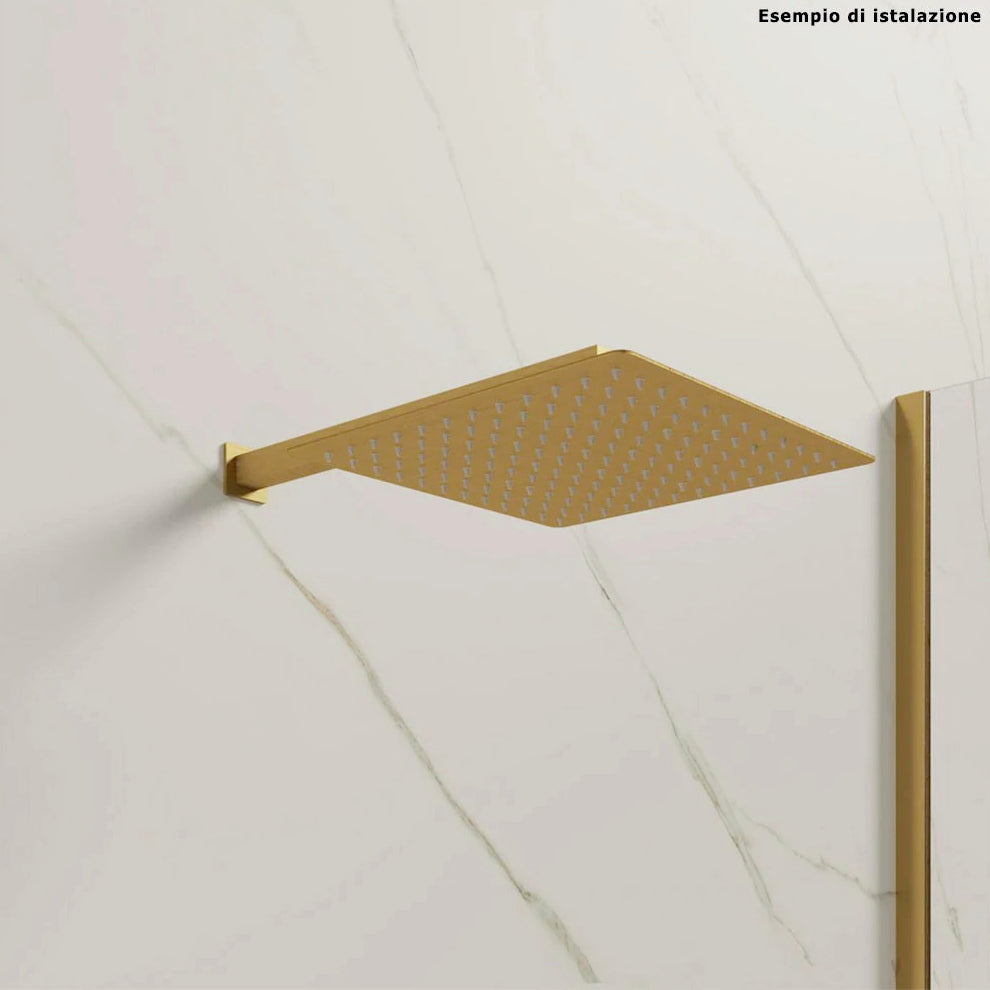 Soffione doccia quadrato ultra slim 25x25 cm, cromatura oro satinato, attacco ½ pollice per muro - ambraled