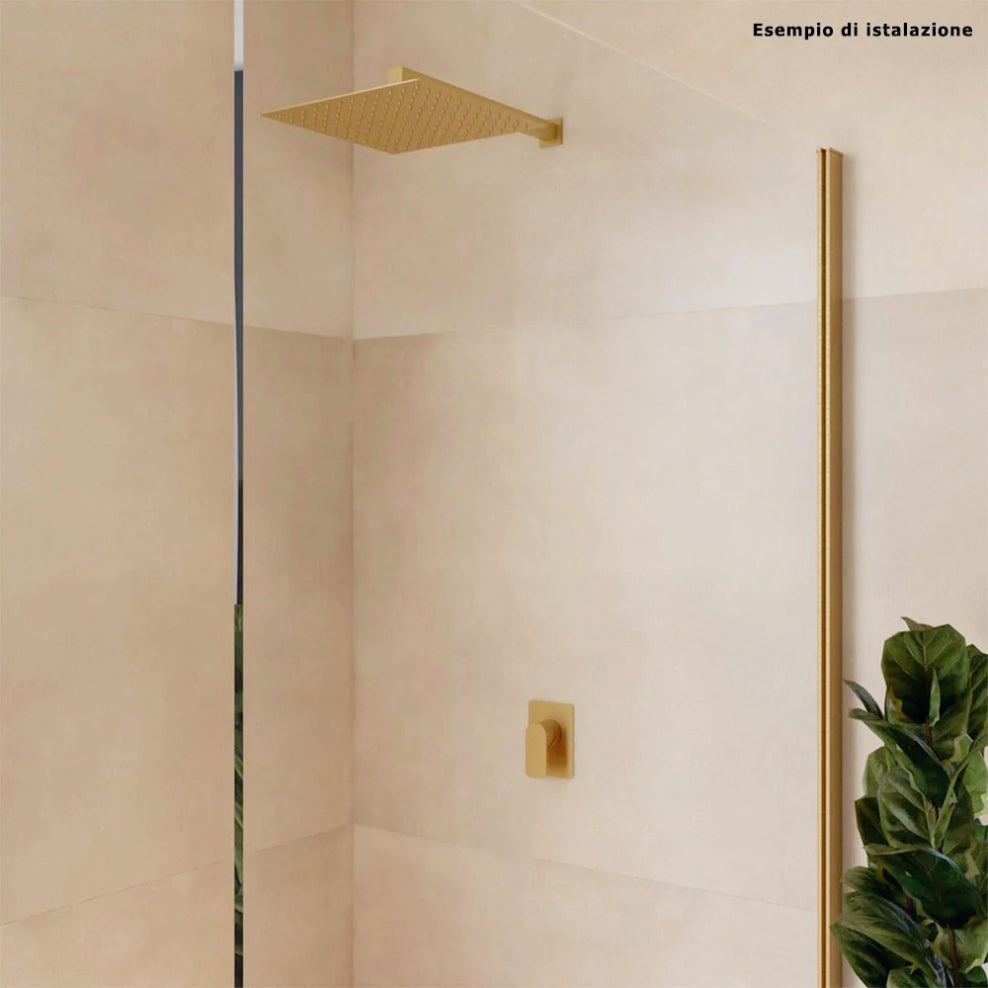 Soffione doccia quadrato ultra slim 25x25 cm, cromatura oro satinato, attacco ½ pollice per muro - ambraled