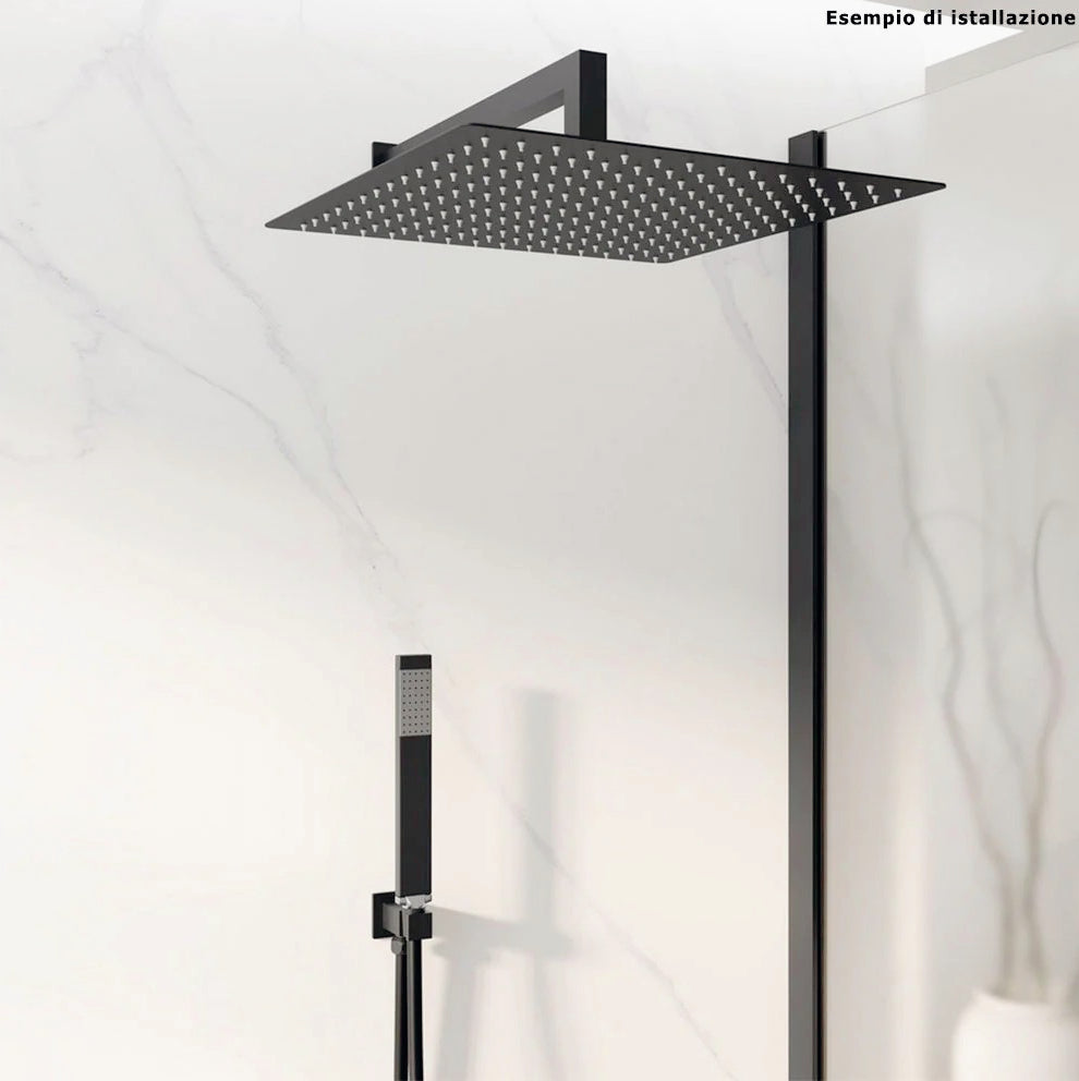 Soffione doccia quadrato ultra slim 25x25 cm, nero, attacco ½ pollice per muro - ambraled