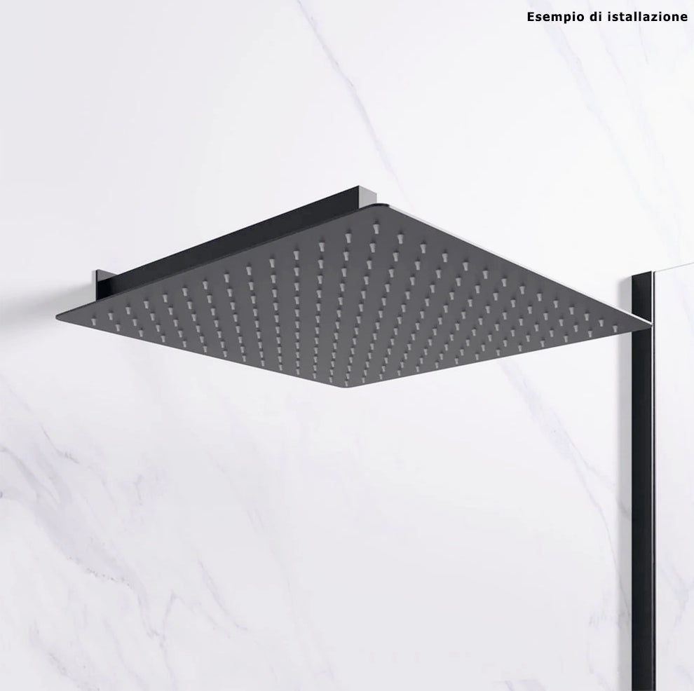 Soffione doccia quadrato ultra slim 25x25 cm, nero, attacco ½ pollice per muro - ambraled