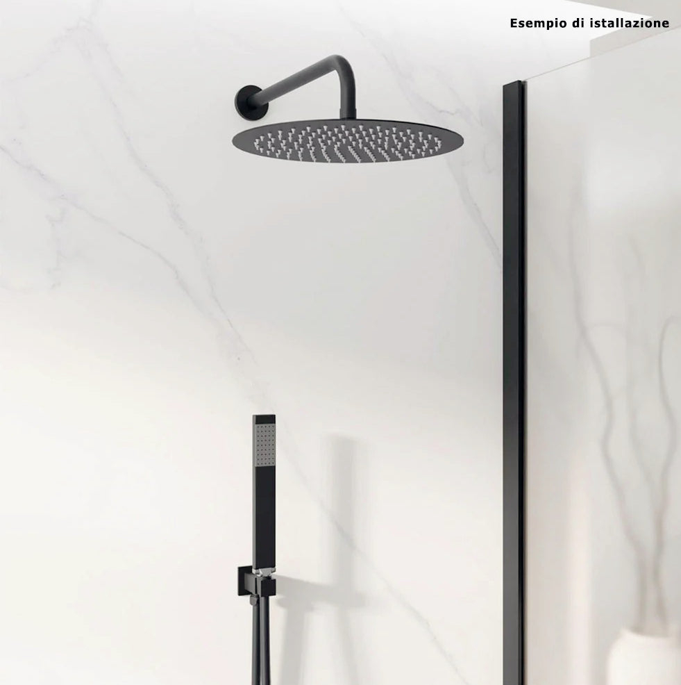 Soffione doccia rotondo ultra slim Ø25 cm nero attacco ½" - ambraled