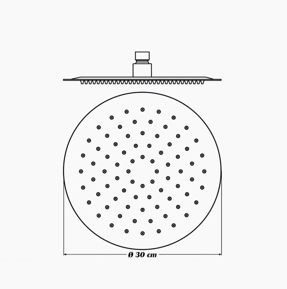 Soffione doccia tondo slim 30 cm – Effetto pioggia, attacco 1/2" - ambraled