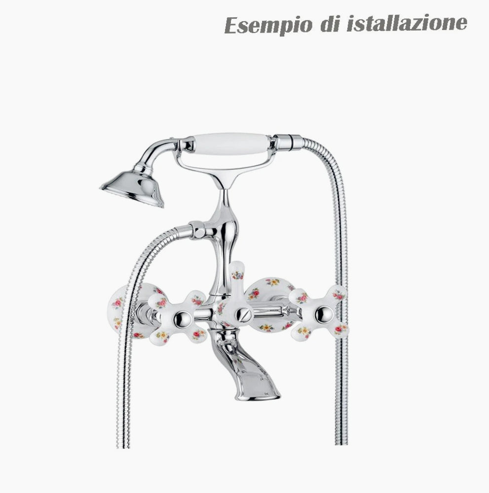 Soffione stile retrò con tubo flessibile 1,8 m – Supporto a muro - ambraled
