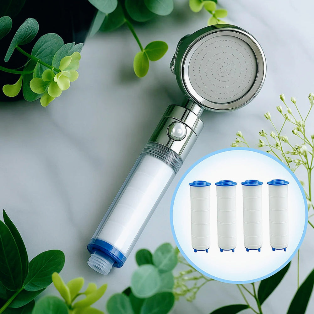 Soffione doccia con filtro anticalcare 3 getti d'acqua tasto ON/OFF - ambraled