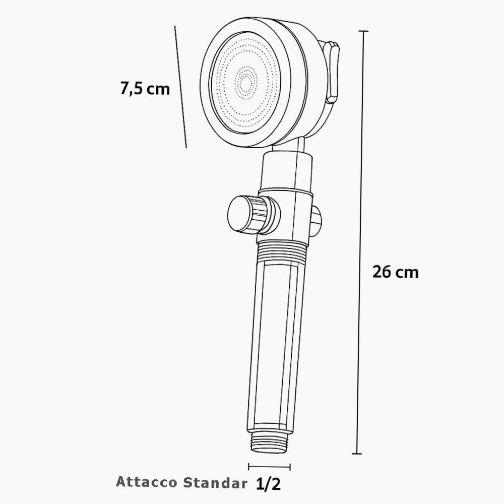 Soffione doccia con filtro anticalcare 3 getti d'acqua tasto ON/OFF - ambraled