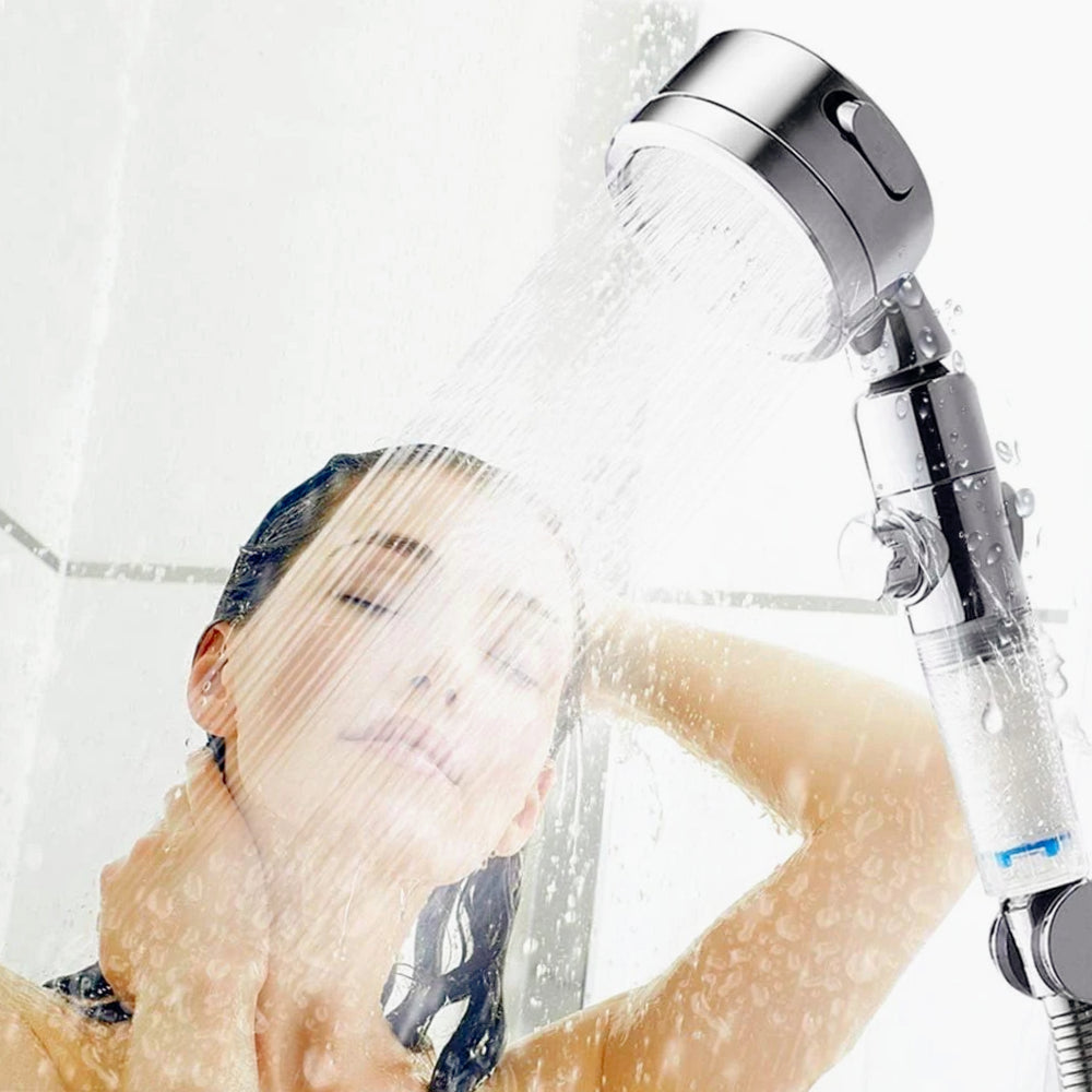 Soffione doccia con filtro anticalcare 3 getti d'acqua tasto ON/OFF - ambraled