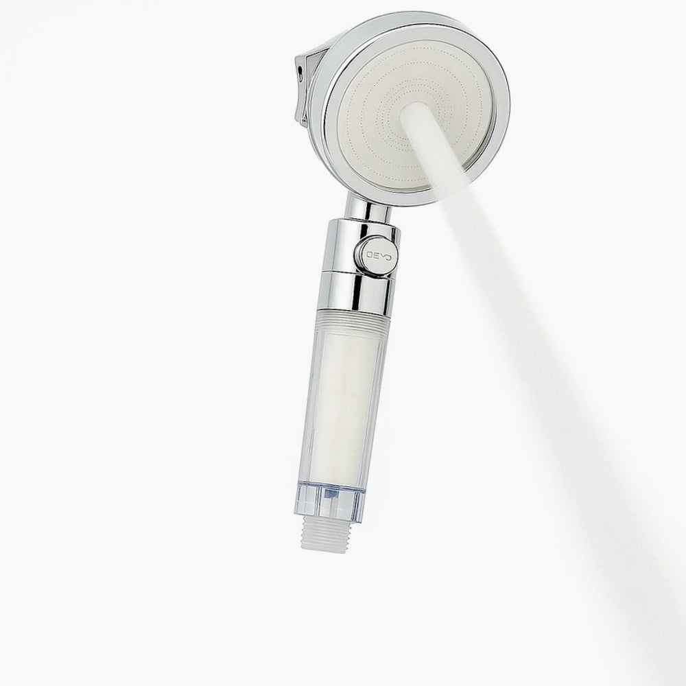Soffione doccia con filtro anticalcare 3 getti d'acqua tasto ON/OFF - ambraled