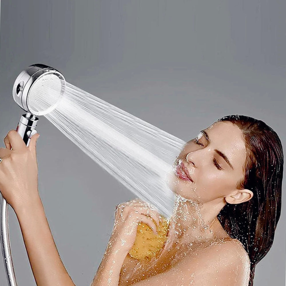 Soffione doccia con filtro anticalcare 3 getti d'acqua tasto ON/OFF - ambraled