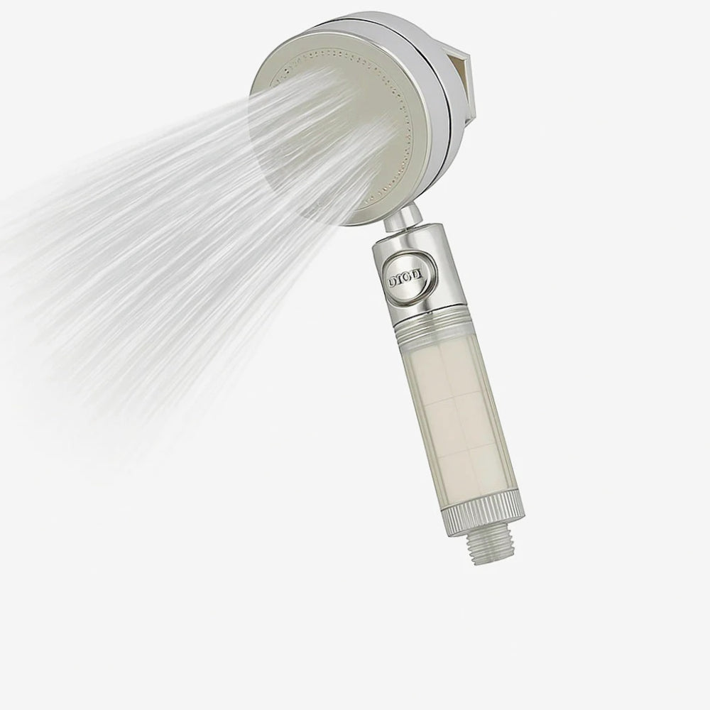 Soffione doccia con filtro anticalcare 3 getti d'acqua tasto ON/OFF - ambraled