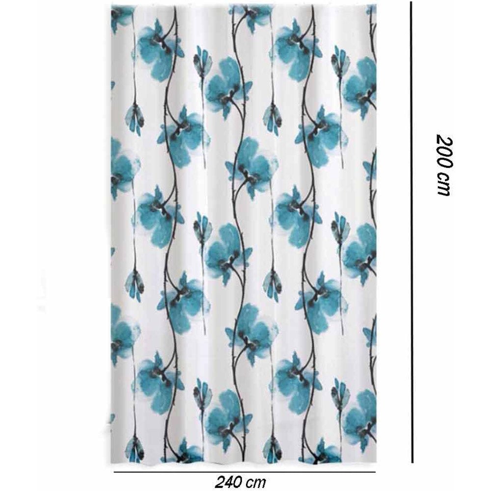 Tenda doccia impermeabile PVC 12 ganci motivo fiori blu varie musure - ambraled