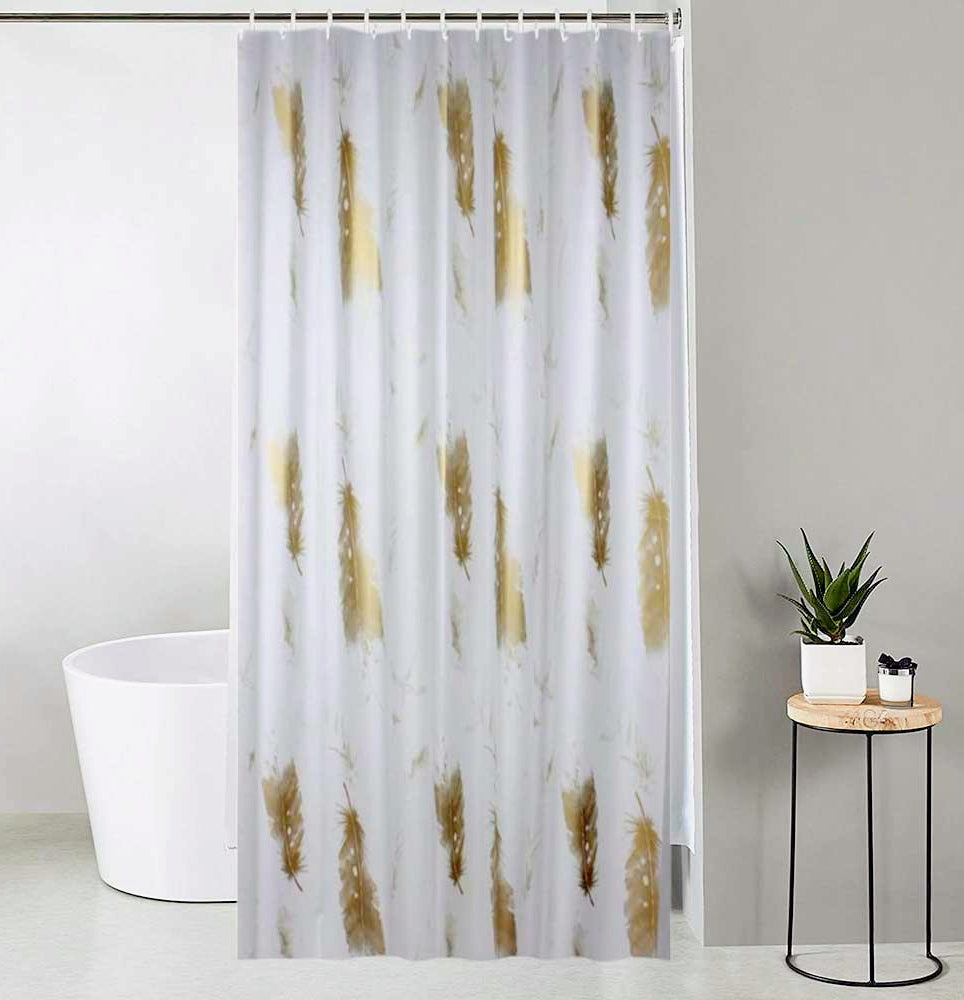 Doccia impermeabile PVC 200x180cm – 12 ganci motivo foglie oro - ambraled