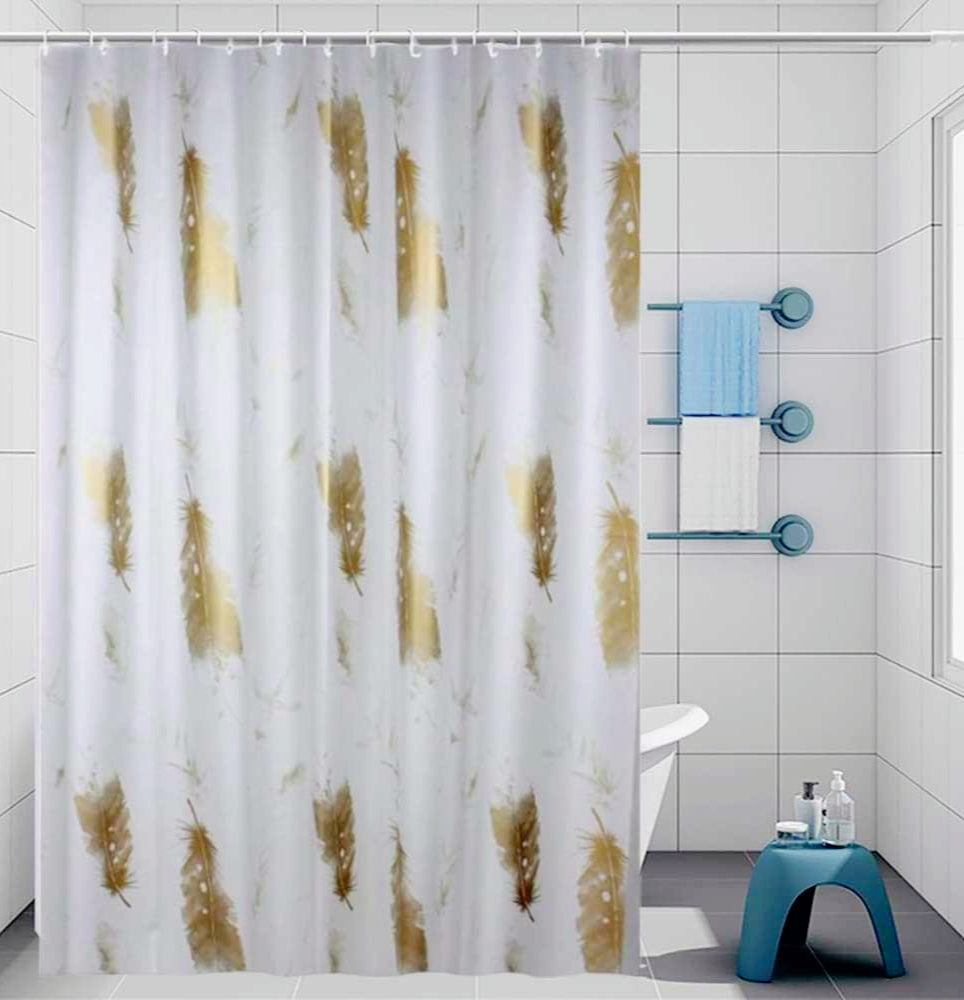 Doccia impermeabile PVC 200x180cm – 12 ganci motivo foglie oro - ambraled