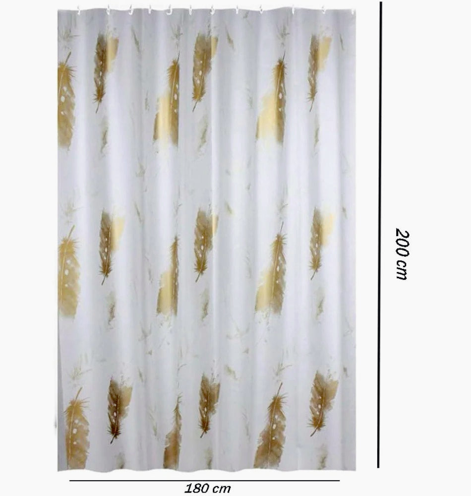 Doccia impermeabile PVC 200x180cm – 12 ganci motivo foglie oro - ambraled
