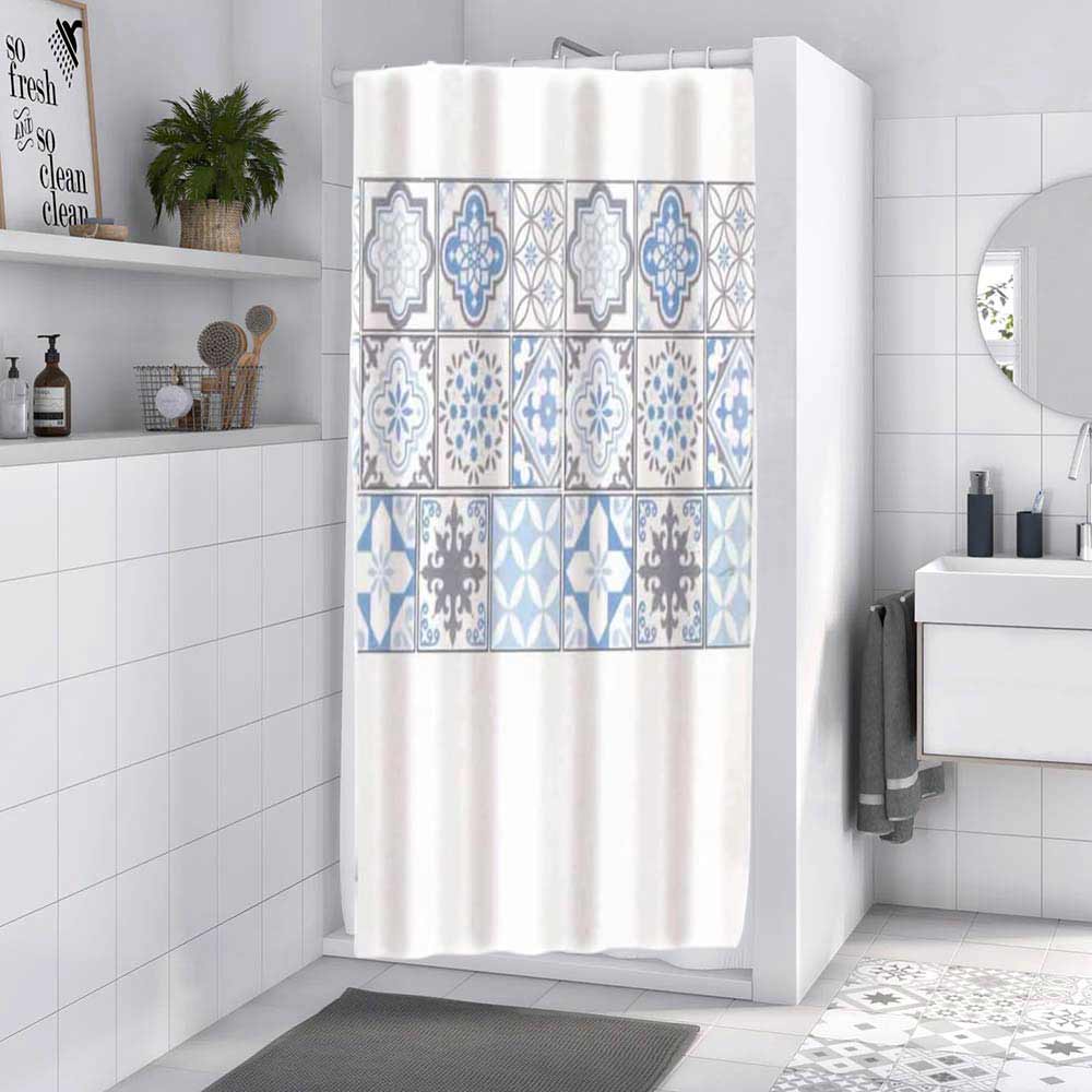 Tenda doccia impermeabile PVC 180x180cm 12 ganci motivo maiorca - ambraled