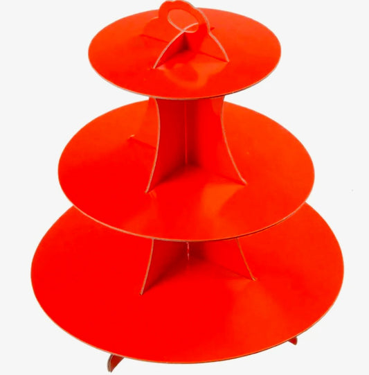 Alzatina per torte e dolci 3 livelli – Colore rosso, in cartone, perfetta per feste e celebrazioni - ambraled