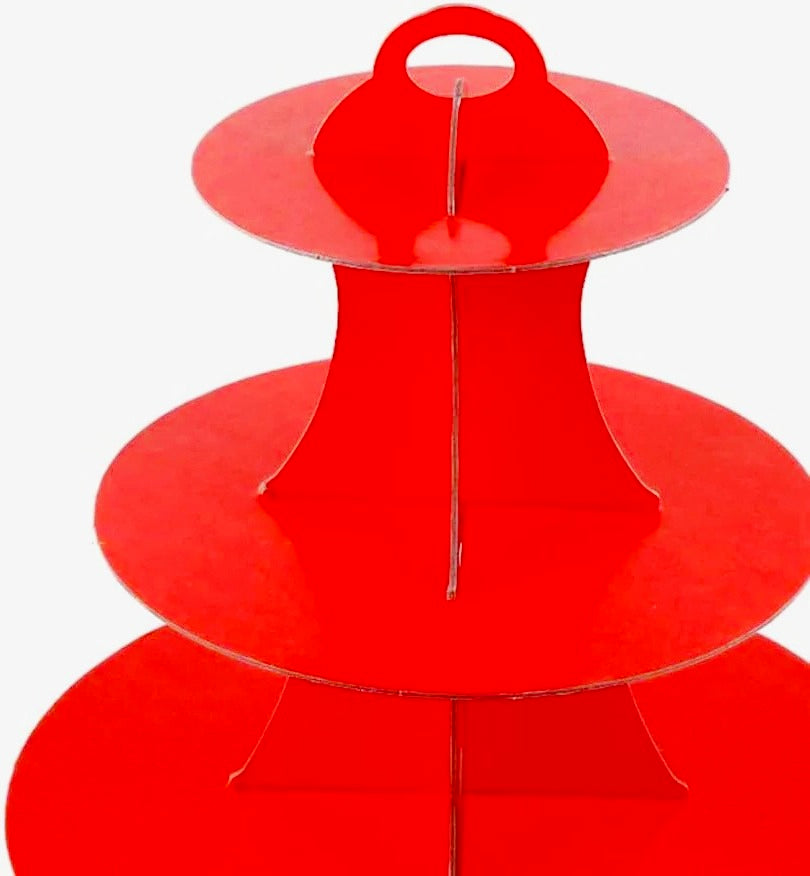 Alzatina per torte e dolci 3 livelli – Colore rosso, in cartone, perfetta per feste e celebrazioni - ambraled