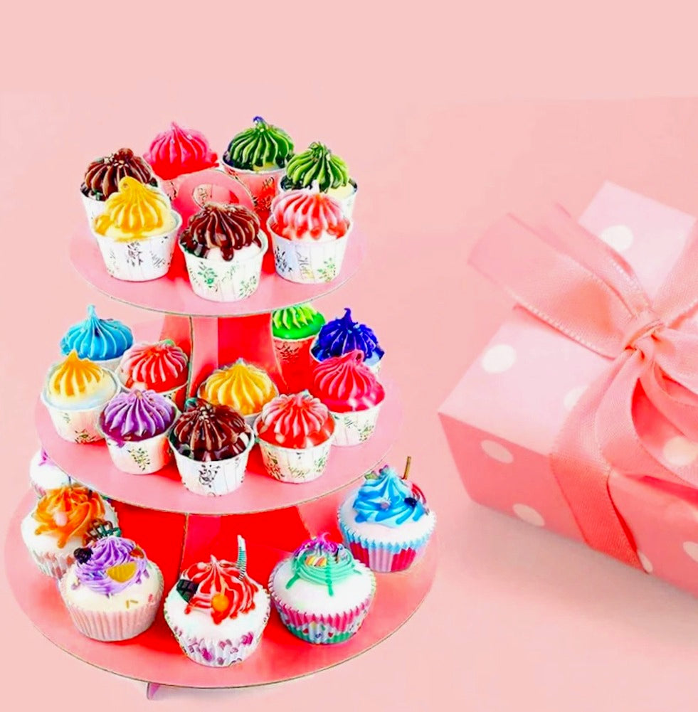 Alzatina per torte e dolci 3 livelli – Colore rosso, in cartone, perfetta per feste e celebrazioni - ambraled