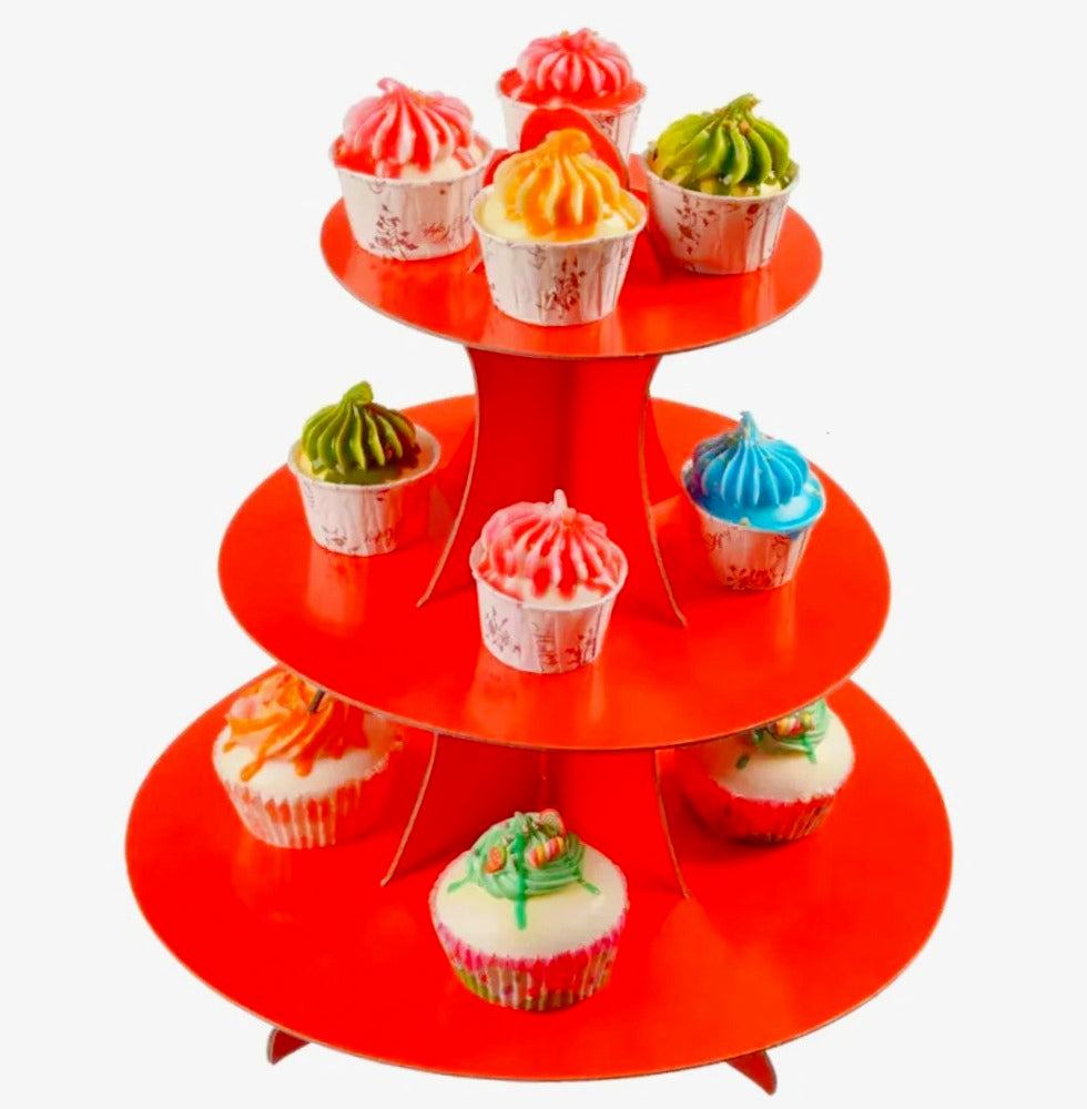 Alzatina per torte e dolci 3 livelli – Colore rosso, in cartone, perfetta per feste e celebrazioni - ambraled