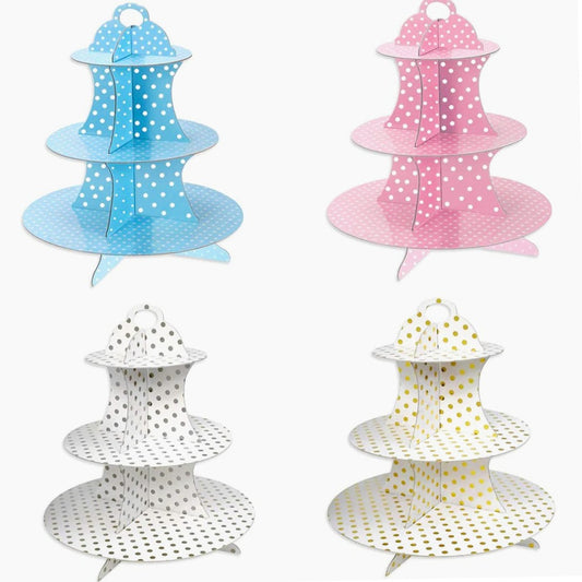 Alzatina 3 ripiani a pois – In cartone, per muffin, cupcake e dolci - ambraled