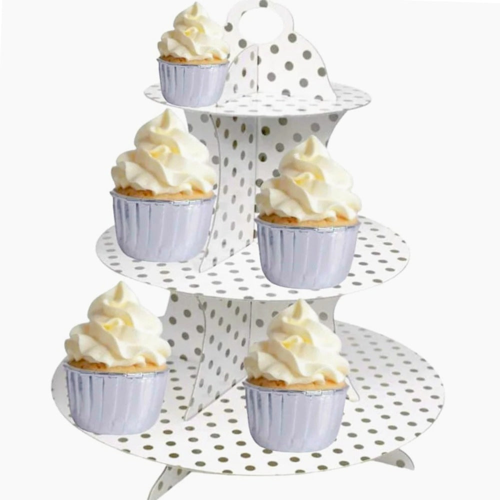 Alzatina 3 ripiani a pois – In cartone, per muffin, cupcake e dolci - ambraled
