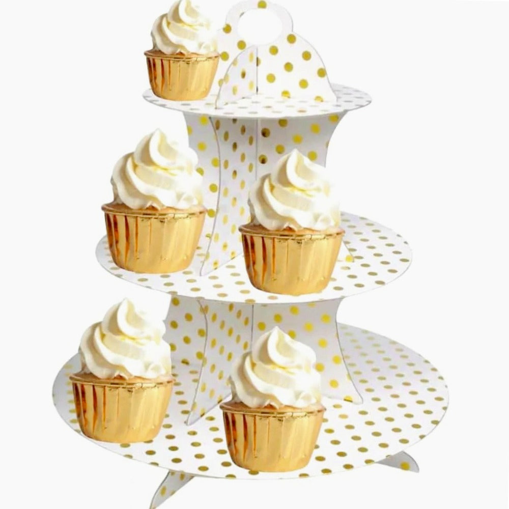 Alzatina 3 ripiani a pois – In cartone, per muffin, cupcake e dolci - ambraled