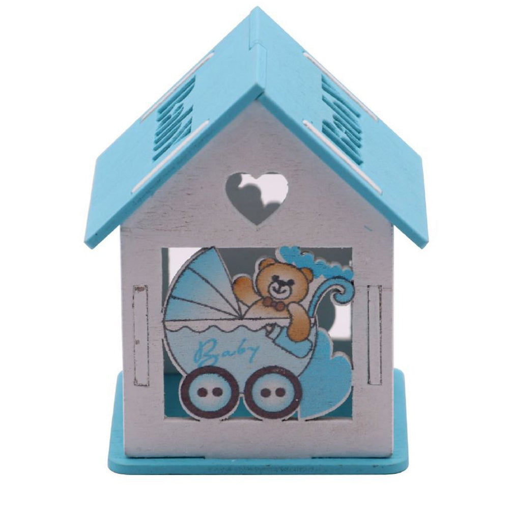 Set 12 scatoline portaconfetti a forma di casetta con orsetto in carrozzina - ambraled