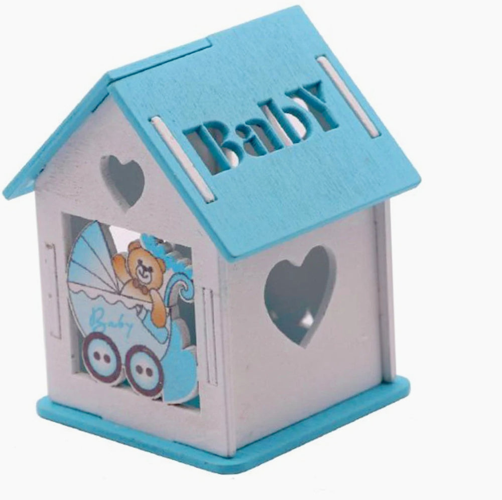 Set 12 scatoline portaconfetti a forma di casetta con orsetto in carrozzina - ambraled