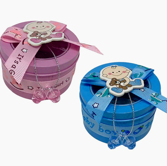 Set 12 scatoline bomboniere in latta portaconfetti, per nascita e battesimo - ambraled