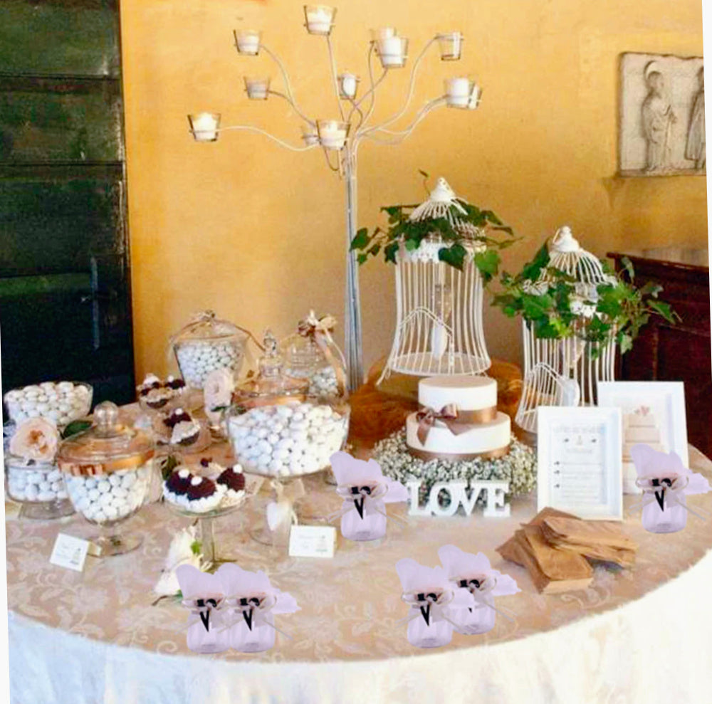 12 bomboniere in barattolino con velo bianco, ideali per matrimoni e confetti