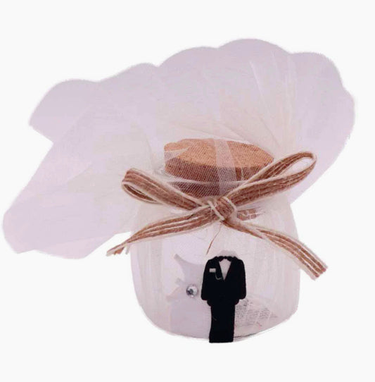 12 bomboniere in barattolino con velo bianco, perfette per matrimonio e confetti