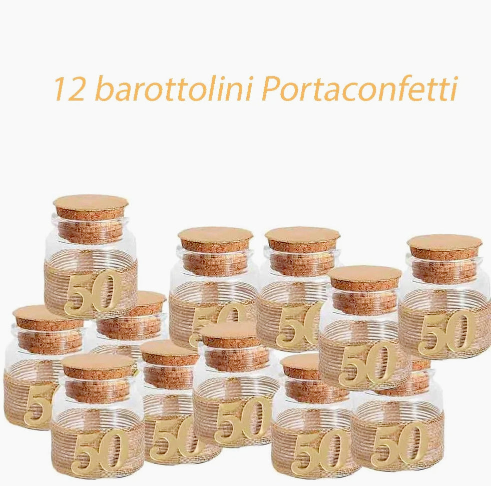 12 bomboniere portaconfetti – barattoli per anniversario 50 anni - ambraled