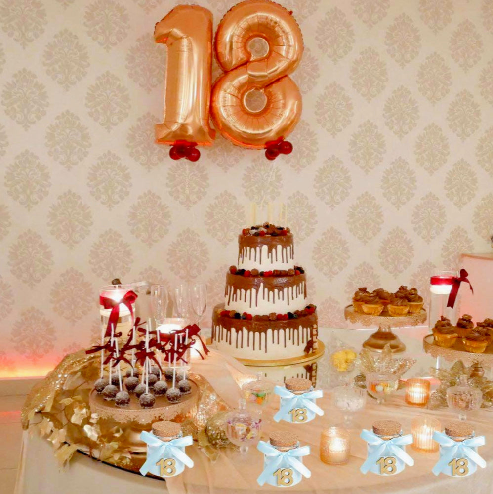 Bomboniere per 18 anni con confetti, 12 barattoli in stile elegante con tappo in sughero