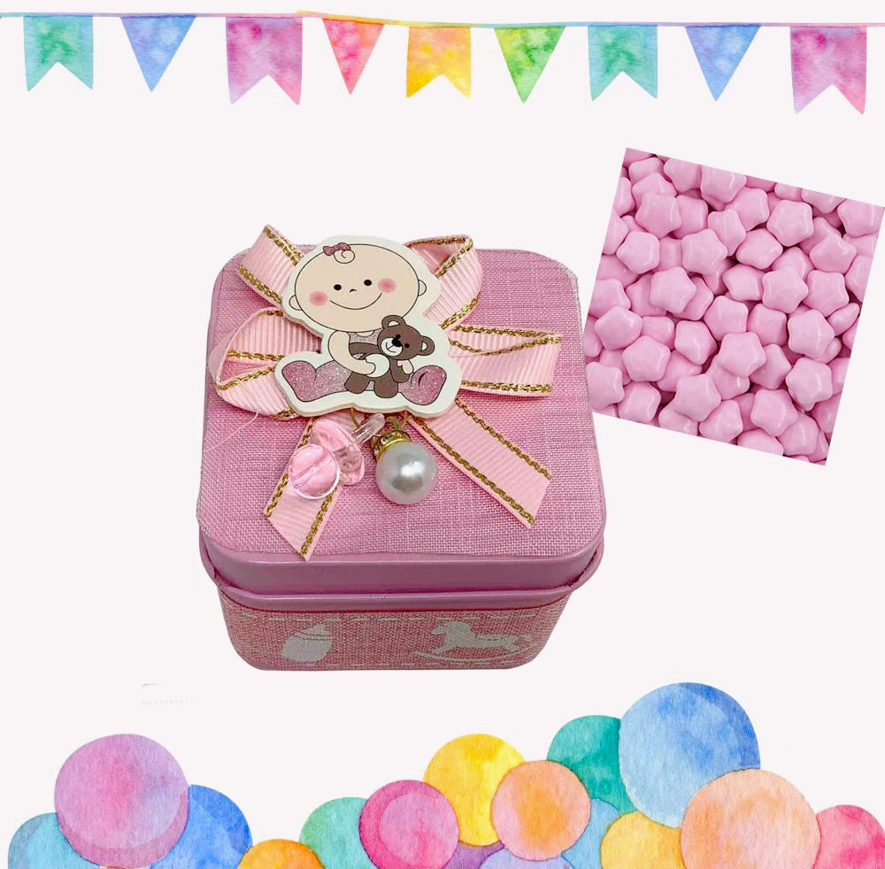 12 scatoline bomboniere portaconfetti – nascita e battesimo rosa celeste - ambraled