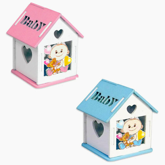 Set 12 scatoline portaconfetti a forma di casetta, ideali come bomboniere per nascita e battesimo - ambraled