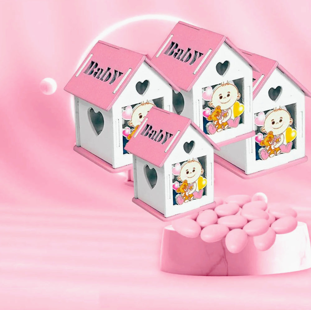 Set 12 scatoline portaconfetti a forma di casetta, ideali come bomboniere per nascita e battesimo - ambraled