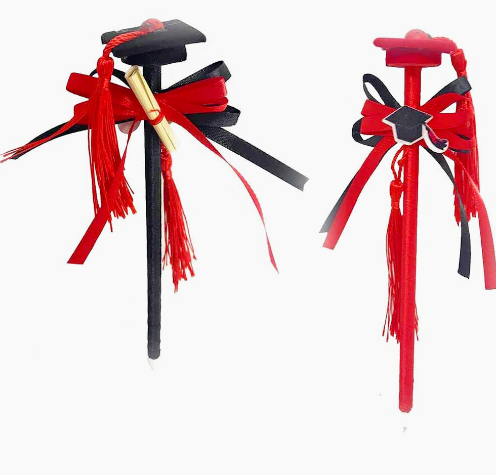 12 bomboniere penne con tocco in raso – nero e rosso per laurea - ambraled