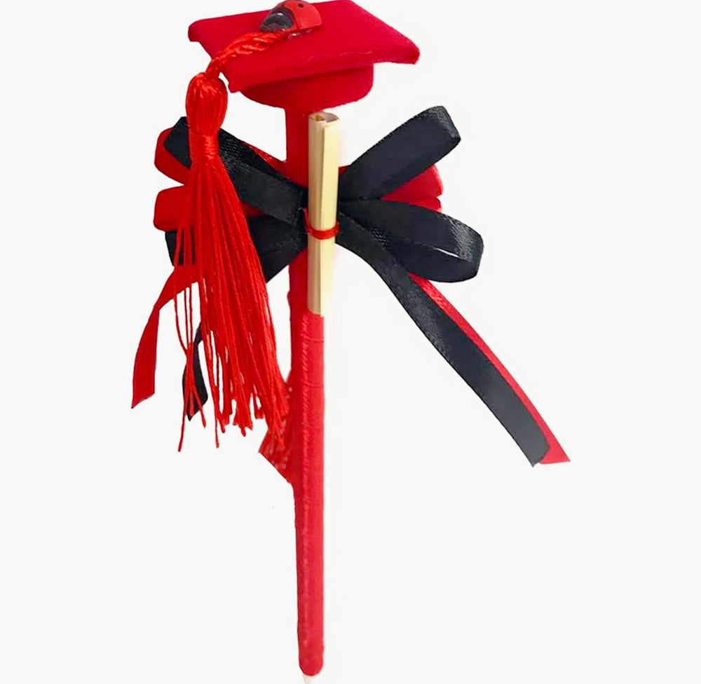 12 bomboniere penne con tocco in raso – nero e rosso per laurea - ambraled