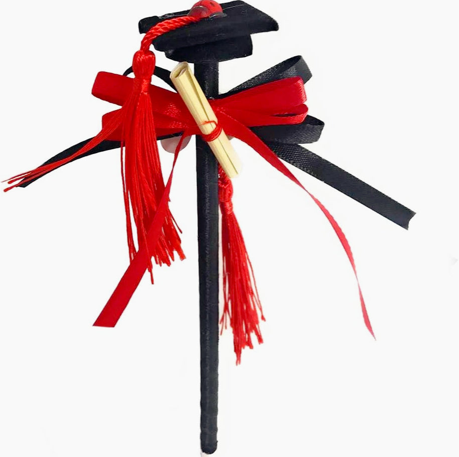12 bomboniere penne con tocco in raso – nero e rosso per laurea - ambraled