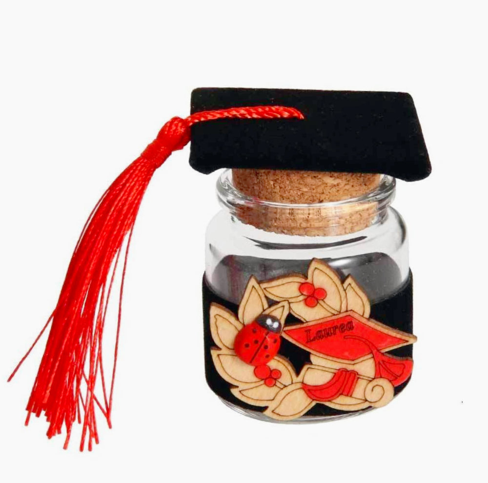 12 bomboniere portaconfetti – barattoli in vetro rosso o nero per laurea - ambraled