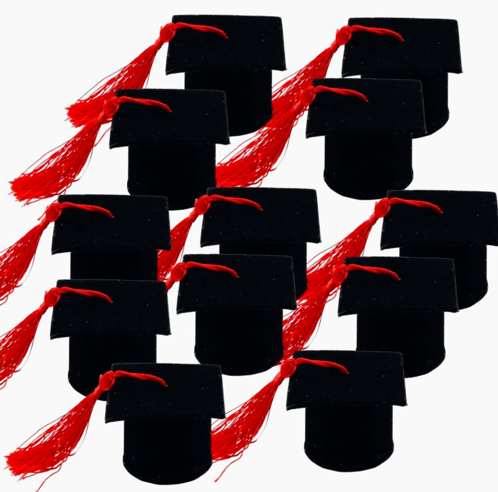 Set 12 scatoline porta confetti a forma di cappello toppo in velluto – bomboniere laurea - ambraled