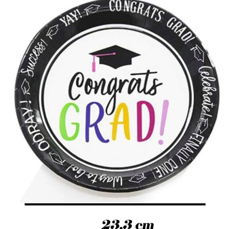Coordinato festa laurea nero – 73 pz (piatti, bicchieri, tovaglioli, tovaglia) - ambraled